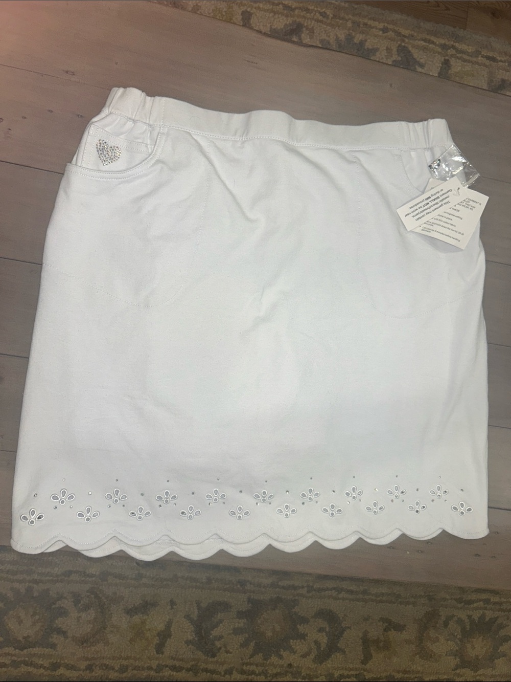 NWT Quacker Factory White Eyelet Scallop Hem Skort Skirt Sz L